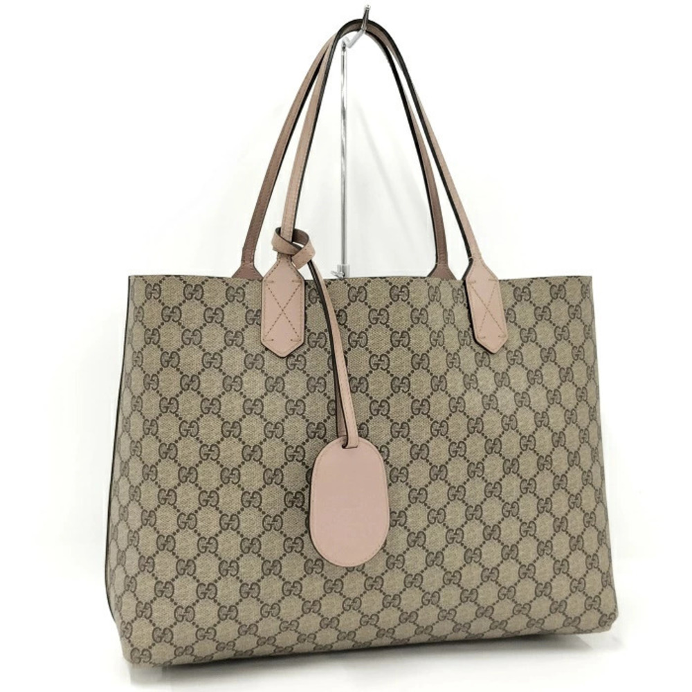 Gucci Tote Bag GG Supreme Reversible Leather Pink